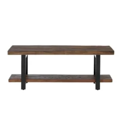 48" Pomona Solid Wood And Metal Entryway Bench Brown - Alaterre Furniture