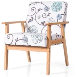 Costway Modern Accent Armchair Fabric Lounge Chair W/Rubber Wood Leg White&Blue Floral 16 Costway Modern Accent Armchair Fabric Lounge Chair W/Rubber Wood Leg White&Blue Floral -Baxton Studio Shop GUEST 52d776ca 81ad 49c8 877f 644b6a4cac09
