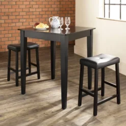 3pc Pub Dining Set With Upholstered Saddle Stools Black - Crosley