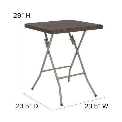 Flash Furniture 1.95-Foot Square Brown Rattan Plastic Folding Table 3 Flash Furniture 1.95-Foot Square Brown Rattan Plastic Folding Table - Image 3