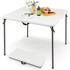 Costway Folding Camping Table Portable HDPE Outdoor Picnic Dining Table W/ Handle WhiteGrey -Baxton Studio Shop GUEST 5315e869 2868 4c35 9cf2 9da36fec3e85