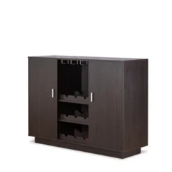 Gulches Espresso Tone Wine Cabinet With Stemware Rack, Wine Bottle Storage And Double Door Compartments Elegant Dining Room Addition -Baxton Studio Shop GUEST 531e86f2 b739 4e0a ac91 231e96788360
