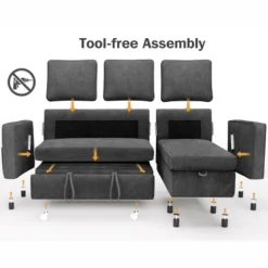 Dyonery 81" Sleeper Sofa Bed With Pull Out Bed, L Shaped Couch Sectional Sleeper Sofa, Pull Out Couch With Reversible Storage Chaise -Baxton Studio Shop GUEST 53556edf bc91 46db 90cb ab5ee9ee0a2b