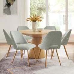 Edwin Boucle Dining Chair Set Of 6,Modern Kitchen Dining Room Chairs With Curved Round Backrest,Boucle Chairs With Oak Metal Legs -Maison Boucle 19 Edwin Boucle Dining Chair Set Of 6,Modern Kitchen Dining Room Chairs With Curved Round Backrest,Boucle Chairs With Oak Metal Legs -Maison Boucle -Baxton Studio Shop GUEST 538e9fe3 a1b7 4ba2 992f 831ff3c0e7a2