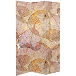 6" Double Sided Ethereal Leaves Canvas Room Divider Gold - Oriental Furniture
