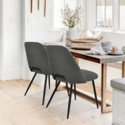 Modern Dining Chairs Set Of 2, Upholstered Armless Side Chairs With Cutout Back, Fabric Kitchen Chairs With Metal Legs-Maison Boucle -Baxton Studio Shop GUEST 53c52a53 8091 4a85 8104 1fd1d9274088