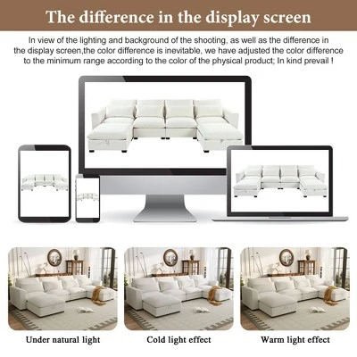 Modular Sofa With 2 Storage Ottomans, U-shaped Sofa Couch, Freely Transformable, Beige/Gray/Blue-ModernLuxe 7 Modular Sofa With 2 Storage Ottomans, U-shaped Sofa Couch, Freely Transformable, Beige/Gray/Blue-ModernLuxe - Image 7