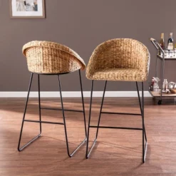 Set Of 2 Werte Water Hyacinth Barstools Natural/Black - Aiden Lane -Baxton Studio Shop GUEST 54378903 56ed 4d9a 8cb7 8d535f5a92e8