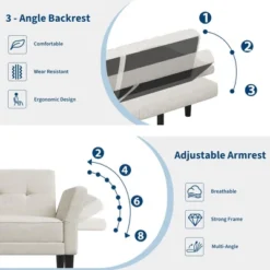 89" Futon Sofa Bed, Modern Convertible Sleeper Couch With Adjustable Backrest & Armrest, Comfy Futon Couch Bed With 2 Pillows 14 89" Futon Sofa Bed, Modern Convertible Sleeper Couch With Adjustable Backrest & Armrest, Comfy Futon Couch Bed With 2 Pillows -Baxton Studio Shop GUEST 54533416 f91a 4d18 8ab4 1db6364640c1