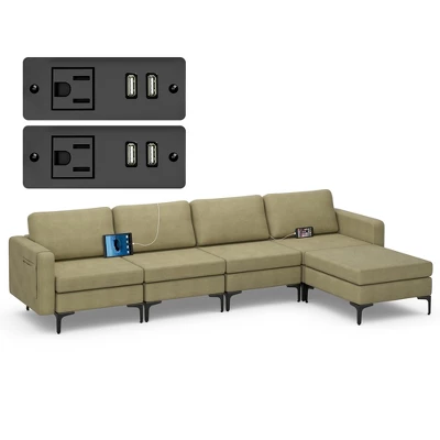 Costway Modular L-shaped Sectional Sofa W/ Reversible Chaise & 4 USB Ports OrangeDark Grey 12 Costway Modular L-shaped Sectional Sofa W/ Reversible Chaise & 4 USB Ports OrangeDark Grey - Image 12