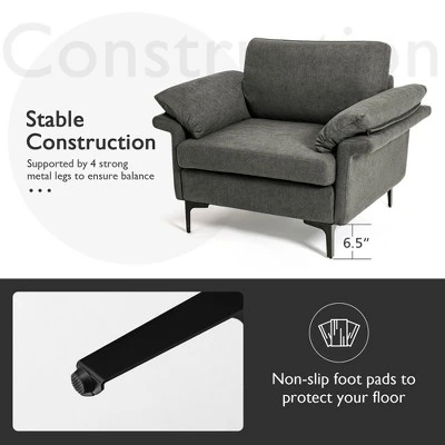 Costway Modern Linen Fabric Accent Armchair Upholstered Single Sofa W/ Metal Legs Grey 6 Costway Modern Linen Fabric Accent Armchair Upholstered Single Sofa W/ Metal Legs Grey - Image 6