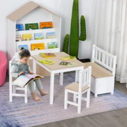 Aghana Digitals Kids 4-Piece Activity Set: Pinewood Table, 2 High Back Chairs & Storage Bench, -Baxton Studio Shop GUEST 54a2a000 87be 4d5f abc1 026b2d2ca194