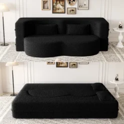 TIRAMISUBEST Floor Loveseat With 2 Pillows, Convertible Teddy Fabric Sleeper Sofa Bed, Full Size Folding Mattress -Baxton Studio Shop GUEST 54ab2a3b 4437 474e 88f7 3acc507cfa49
