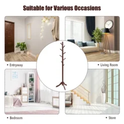 Costway Wooden Coat Rack Stand Entryway Hall Tree 2 Adjustable Height W/ 8 Hooks GrayBrown -Baxton Studio Shop GUEST 54b8b2c7 2a89 4dec 9c76 0db14c637120