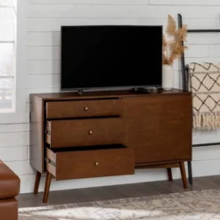 Mid-Century Modern With Closed Storage TV Stand For TVs Up To 58" Walnut - Saracina Home -Baxton Studio Shop GUEST 54c83906 77ba 4118 b803 113db40fdb4a