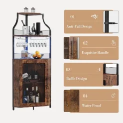 Corner Bar Cabinet, 61" Farmhouse Wine Rack With LED Light, Detachable 5-Tier Industrial Cabinet With Glass Holder & Adjustable Shelves-Brown -Baxton Studio Shop GUEST 54ff02ca e4e3 4bad 856f dd312a103a2b