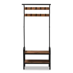 Aislin Distressed Wood And Metal Finished Entryway Hall Tree Brown/Black - Baxton Studio