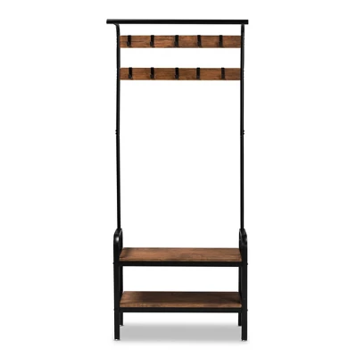 Aislin Distressed Wood And Metal Finished Entryway Hall Tree Brown/Black - Baxton Studio 1 Aislin Distressed Wood And Metal Finished Entryway Hall Tree Brown/Black - Baxton Studio