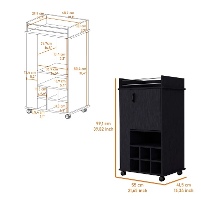 Gulches Farson Bar Cart With 6 Wine Racks, 2 Side Shelves, Single-Door Cabinet And Smooth Rolling Casters 2 Gulches Farson Bar Cart With 6 Wine Racks, 2 Side Shelves, Single-Door Cabinet And Smooth Rolling Casters - Image 2