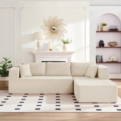 Mjkone 106''Minimalist 2-Piece Corduroy Modular Chaise Sectional Sofa Deep Seat,L-Shaped Upholstered Couch With Right Chaise 2 Mjkone 106''Minimalist 2-Piece Corduroy Modular Chaise Sectional Sofa Deep Seat,L-Shaped Upholstered Couch With Right Chaise - Image 2