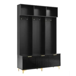 TIRAMISUBEST Modern Hall Tree With Storage Bench & 6 Gold Hooks - Entryway Organizer, High Gloss Fluted Doors, Black -Baxton Studio Shop GUEST 5570dcdd 3fcd 4a25 a9a1 c05033c97648