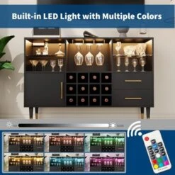 Jojoka 47 Inch Wine Bar Cabinet With Storage, Led Lights & Charging Station, Wood Coffee Bar Station -Baxton Studio Shop GUEST 558dedde d5eb 4900 8e98 1c87d3b10420