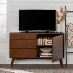 Mid-Century Modern With Closed Storage TV Stand For TVs Up To 58" Walnut - Saracina Home -Baxton Studio Shop GUEST 559b40fb 3110 44b0 a6be ec4b539a5d7f