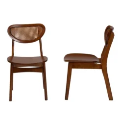Baxton Studio 2pc Hesper Wood And Rattan Dining Chair Set Walnut Brown/Light Brown: Mid-Century, Crescent Backrest, Angled Legs -Baxton Studio Shop GUEST 55a48bee 7081 4a89 9435 cdcb7c91d9b2