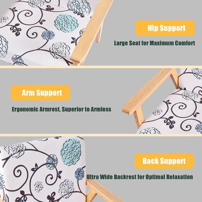 Costway Modern Accent Armchair Fabric Lounge Chair W/Rubber Wood Leg White&Blue Floral 7 Costway Modern Accent Armchair Fabric Lounge Chair W/Rubber Wood Leg White&Blue Floral - Image 7