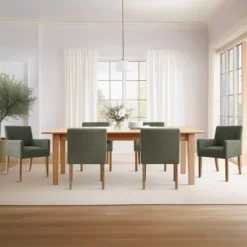 Set Of 6 Upholstered Dining Chairs, Modern Linen Armchairs With Solid Wood Legs, Comfortable Accent Chairs For Dining Room & Kitchen-Maison Boucle -Baxton Studio Shop GUEST 55bd87fd 03f3 4e7e 8319 5215711ba056