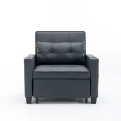 34.26"W Faux Leather/Linen/Tech Cloth Upholstered Convertible Pull Out Sleeper Sofa Bed With USB Ports, Cup Holders And Side Pockets, 4L -ModernLuxe -Baxton Studio Shop GUEST 55cac007 17a2 4a3a af21 ea621232f0d6 1