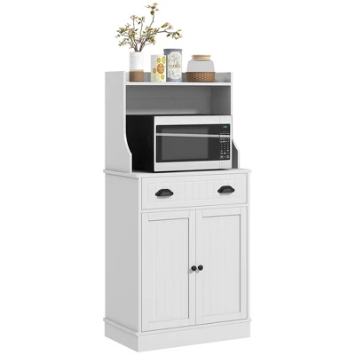 HOMCOM Microwave Cabinet With Drawer, Double Door Cabinet And Adjustable Shelf, Buffet With Hutch And Cable Hole For Kitchen, Dining Room, White 6 HOMCOM Microwave Cabinet With Drawer, Double Door Cabinet And Adjustable Shelf, Buffet With Hutch And Cable Hole For Kitchen, Dining Room, White - Image 6