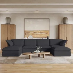 162.98" Cloud Modular Sectional Sofa, U Shaped Couch, Minimalist Wide Deep Seat Couches With Chaise Ottoman,Cushion Covers Removable -Baxton Studio Shop GUEST 565c8903 76c7 4e98 9062 1ccd9d17dd14