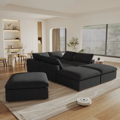 WJShome 160" Cloud Couch Modular Sectional Sofa For Livingroom,Convertible Sofa With Storage Ottomans,7 Seat Wide Couches 3 WJShome 160" Cloud Couch Modular Sectional Sofa For Livingroom,Convertible Sofa With Storage Ottomans,7 Seat Wide Couches - Image 3