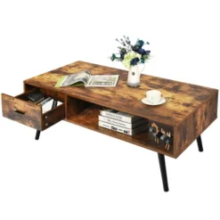 Costway Retro Coffee Table Mid Century Modern Living Room Furniture W/Open Storage Shelf -Baxton Studio Shop GUEST 5676a1a5 e90c 43fa a9ea e264791ab73b