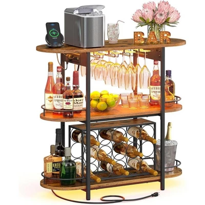 VASAGLE Bar Cabinets For Home, LED Coffee Bar With Power Outlets, Home Mini Bar For Liquor, Freestanding Wine Rack With Glass Holder 6 VASAGLE Bar Cabinets For Home, LED Coffee Bar With Power Outlets, Home Mini Bar For Liquor, Freestanding Wine Rack With Glass Holder - Image 6