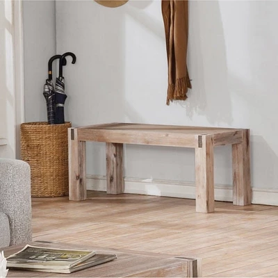 40" Woodstock Acacia Wood With Metal Inset Wide Bench Brushed Driftwood - Alaterre Furniture 3 40" Woodstock Acacia Wood With Metal Inset Wide Bench Brushed Driftwood - Alaterre Furniture - Image 3