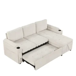 84"W Upholstered L-shaped Sofa Couch Convertible Sofa Bed Sectional Sofa With 2 Cup Holders, 2 USB Ports And Storage Space, Beige/Black/Gray-ModernLux -Baxton Studio Shop GUEST 57801cac 76ca 4d21 8dd7 d0ee8844ab38