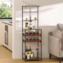 Itopfox 5-Tier Freestanding Wine Rack With Glasses Holder And 4 S Hooks, Corner Mini Bar Cabinet For Small Spaces, Holds 8 Bottles -Baxton Studio Shop GUEST 57a15777 faf9 46cb b023 f6a2b88052c7