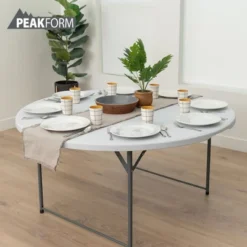 Peakform Round Multipurpose Banquet Table Lightweight Durable Folding Desk With Secure Base For Indoor And Outdoor Events, 60 Inch, White -Baxton Studio Shop GUEST 57bc19fb 9a99 4f3b b393 152ff5677b73