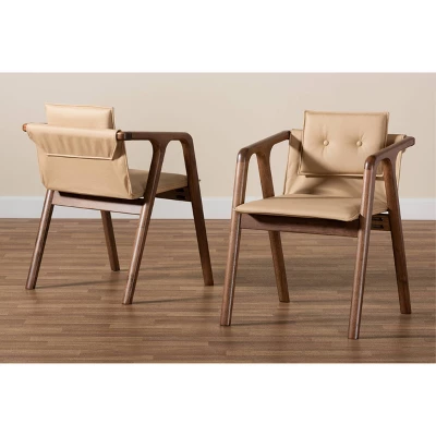 2pc Marcena Imitation Leather Upholstered And Wood Dining Chair Set - Baxton Studio 7 2pc Marcena Imitation Leather Upholstered And Wood Dining Chair Set - Baxton Studio - Image 7