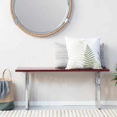 Lennox Contemporary Wood And Silver Metal Bench Dark Walnut Brown - Adore Decor 2 Lennox Contemporary Wood And Silver Metal Bench Dark Walnut Brown - Adore Decor - Image 2