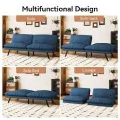 Dyonery 70" Convertible Futon Sofa Bed, Linen Fabric W/Adjustable Backrest & Memory Foam, Sleeper For Living Room, Office, RV - Blue -Baxton Studio Shop GUEST 57e416b2 9093 4599 9396 b8eb8296349e