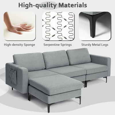 Costway Modular L-shaped 3 Seat Sectional Sofa W/ Reversible Chaise & 2 USB Ports 7 Costway Modular L-shaped 3 Seat Sectional Sofa W/ Reversible Chaise & 2 USB Ports - Image 7