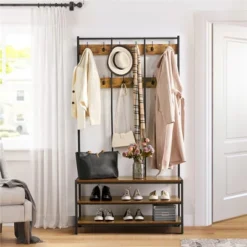 Yaheetech 73"H 3-IN-1 Hall Tree With 2 Shelves & 24 Hooks For Entryway/Hall, Rustic Brown -Baxton Studio Shop GUEST 5841d558 5ca9 426b bd28 17dd45000eaf