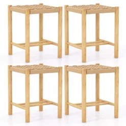Costway Dining Stool Set Of 2/4 18'' Backless With Rubber Wood Frame Woven Paper Seat Kitchen -Baxton Studio Shop GUEST 58613c44 d091 4210 8326 80c9259f4dfe