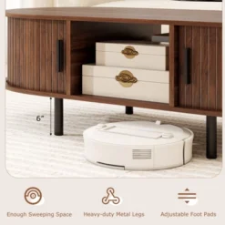 Costway 48" Mid Century Center Table With Sliding Fluted Doors & Open Compartment -Baxton Studio Shop GUEST 5887e3c9 fd23 4c44 8563 eeb4c0cb05a4