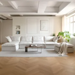 162.98" Cloud Modular Sectional Sofa, U Shaped Couch, Minimalist Wide Deep Seat Couches With Chaise Ottoman,Cushion Covers Removable