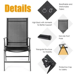 Costway 4PCS Patio Folding Dining Chair Recliner Adjustable Black -Baxton Studio Shop GUEST 593e9472 9b9a 45b0 aecb afad3a32ac1b