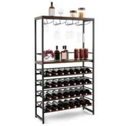 Tangkula 32 Bottles Drinks Rack Rustic Drinks Storage Holder Freestanding W/ Glass Holder -Baxton Studio Shop GUEST 594104a8 d88c 4035 a5c4 a6496120db0f